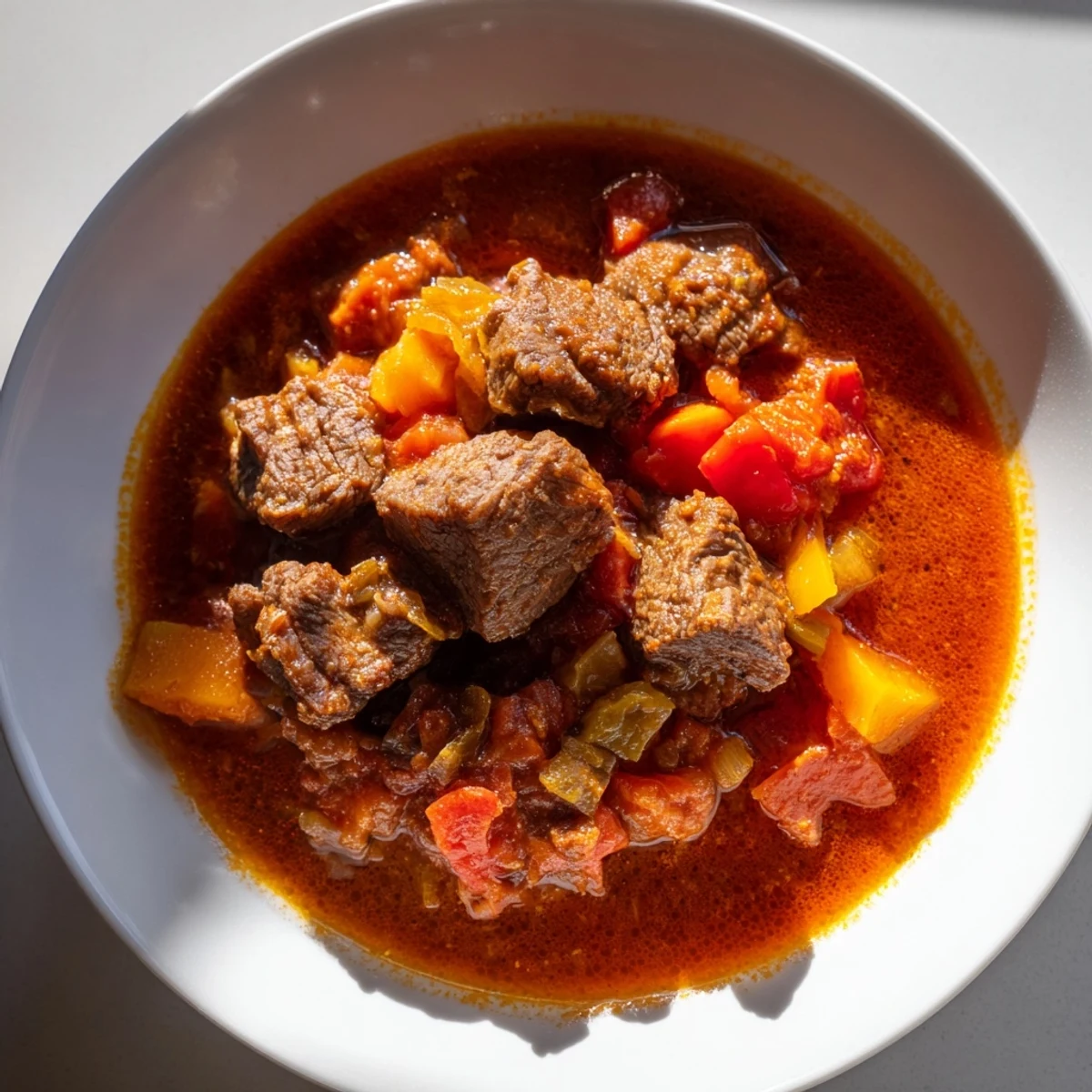 Savor tender Effortless Golden Beef Goulash with crusty bread, the aromas mingling in a hearty, golden stew.