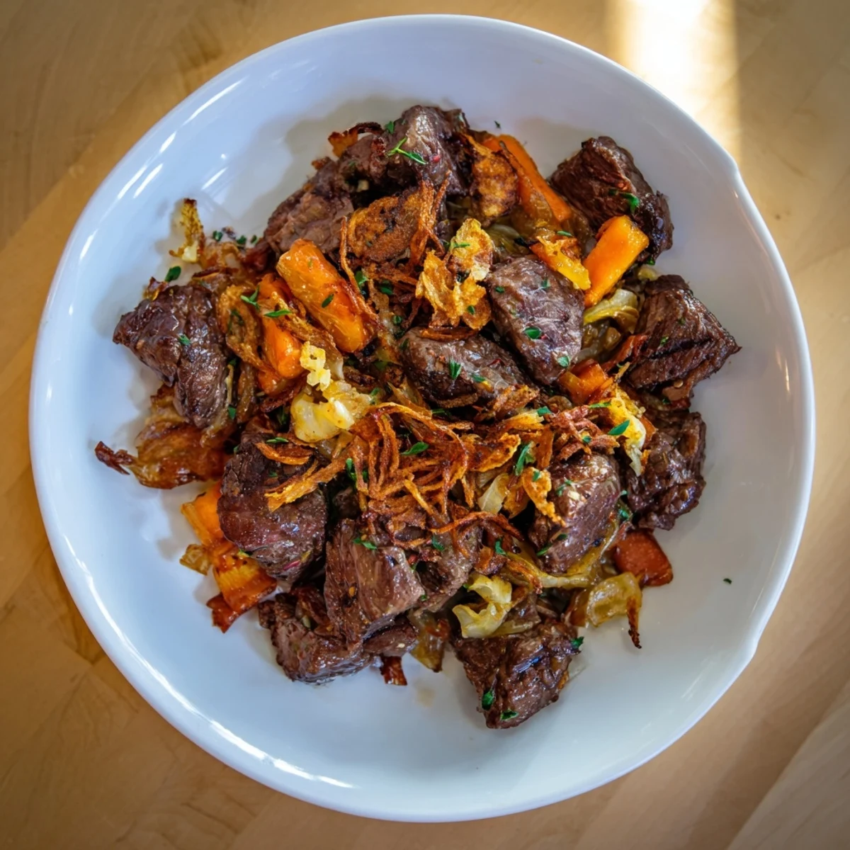 This French Onion Pot Roast Casserole features fork-tender beef and a cheesy, caramelized onion topping.