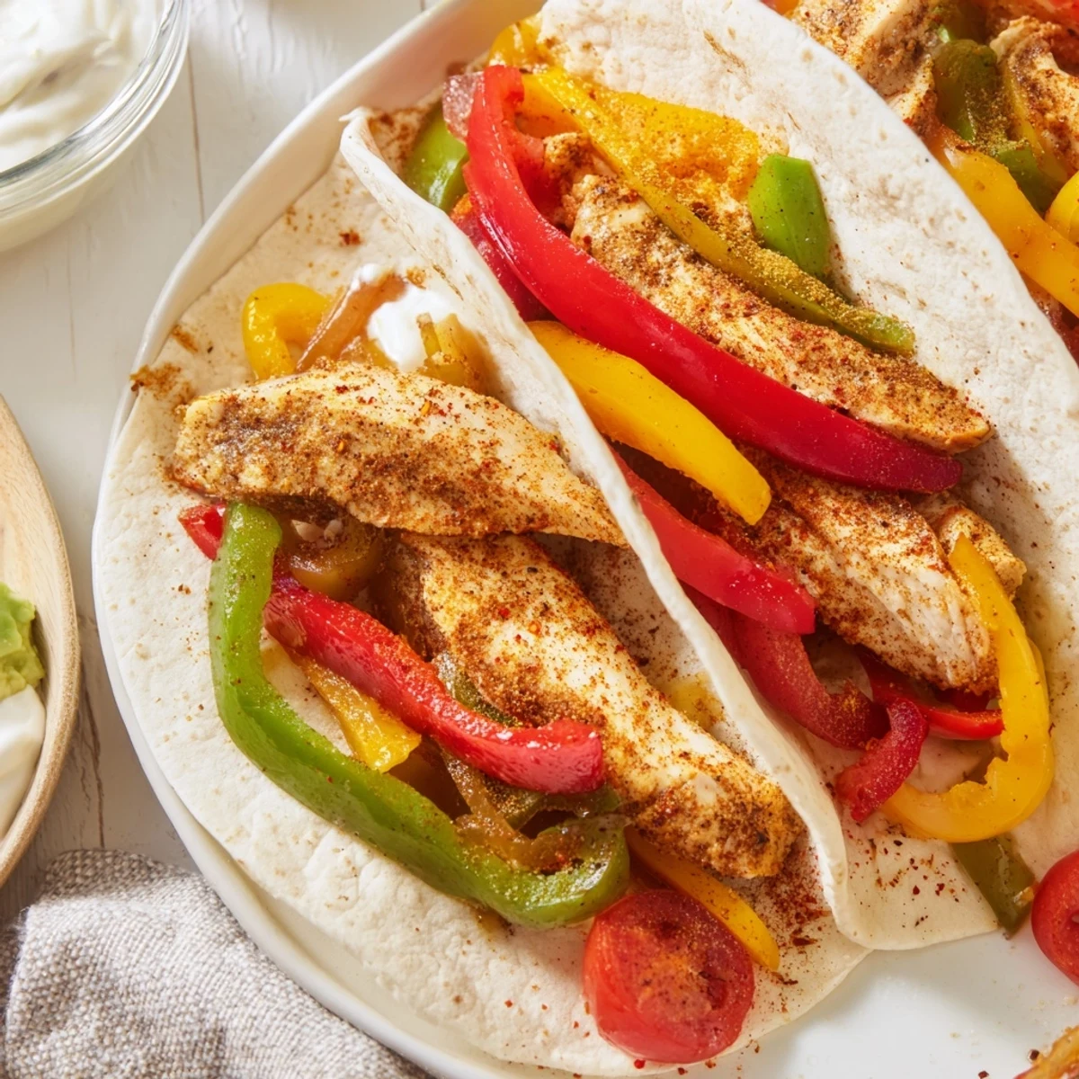 Vibrant Sheet-Pan Fajita Chicken Rainbow Wraps: a healthy Tex-Mex meal overflowing with fresh ingredients.