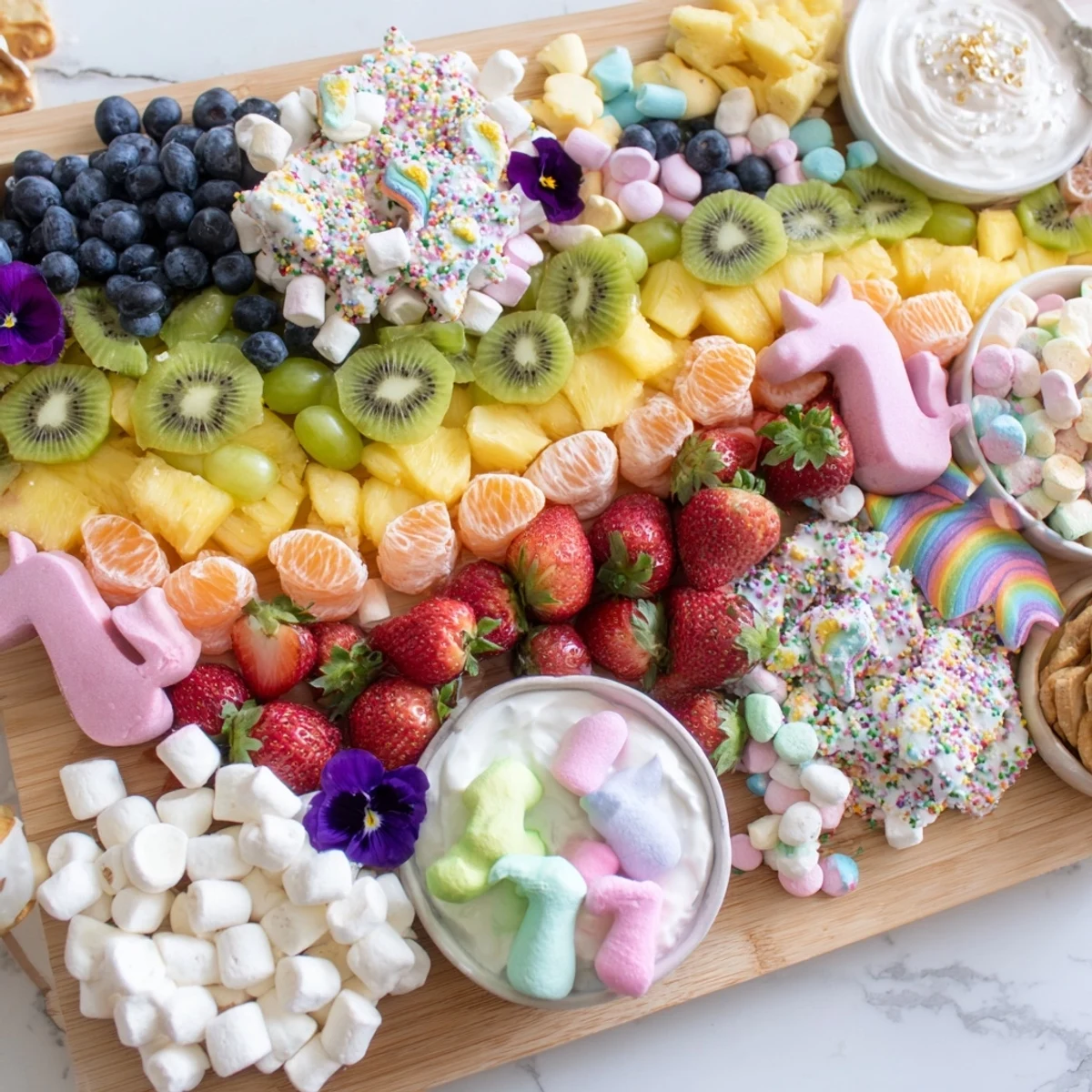 Imagine this: a beautiful Magical Unicorn Rainbow Dessert Board, perfect for sharing and easy to make at home.