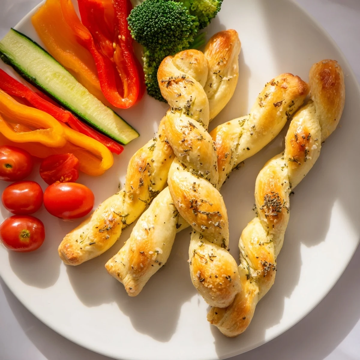 Kid-friendly Dinosaur Bone Prehistoric Crudités: raw vegetables arranged with baked breadstick "bones," ready to dip.