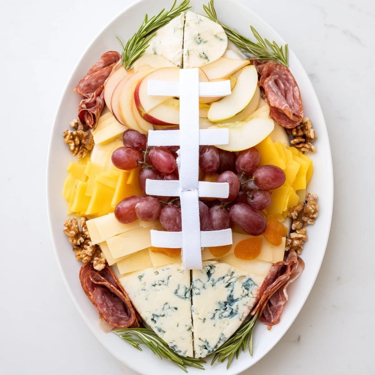 This elegant Rugby ball cheese board offers an array of textures, colors, and flavors, awaiting your enjoyment.