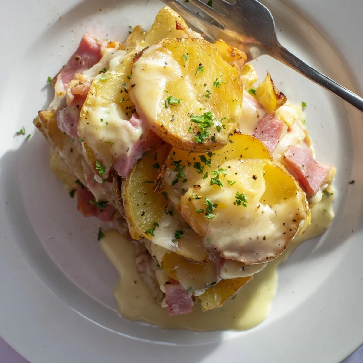 Golden-brown Plateau Moufle Chaud et Confortable bubbling with melted Gruyère, inviting you enjoy it.