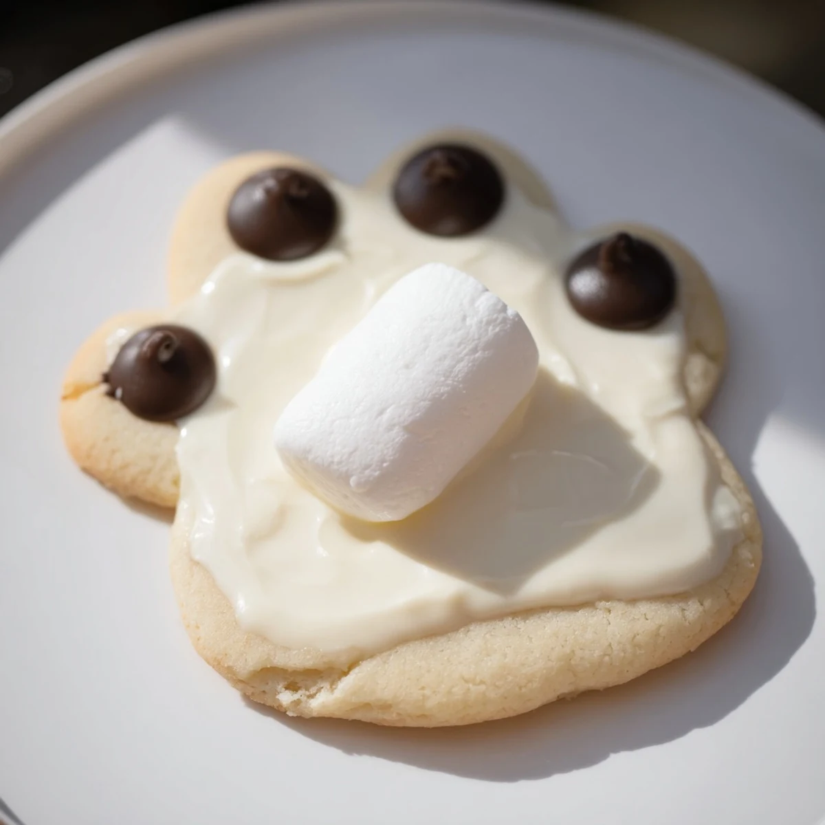 Cute, homemade Polar Bear Paw Print Cookies arranged on a cooling rack, ready to be eaten.