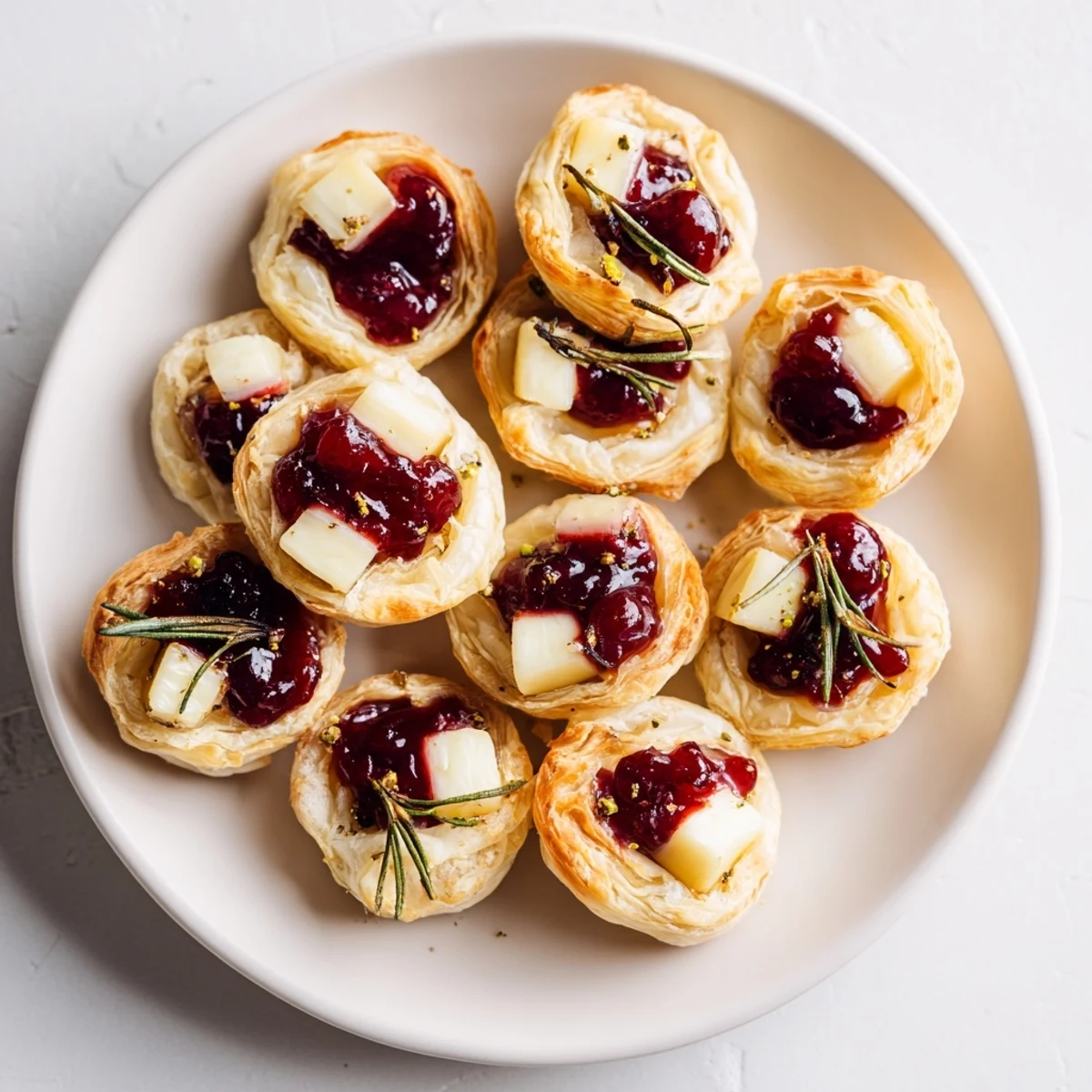 Melted brie and vibrant cranberry sauce sit atop these delicious Cranberry Brie Bites, perfect for holiday appetizers.