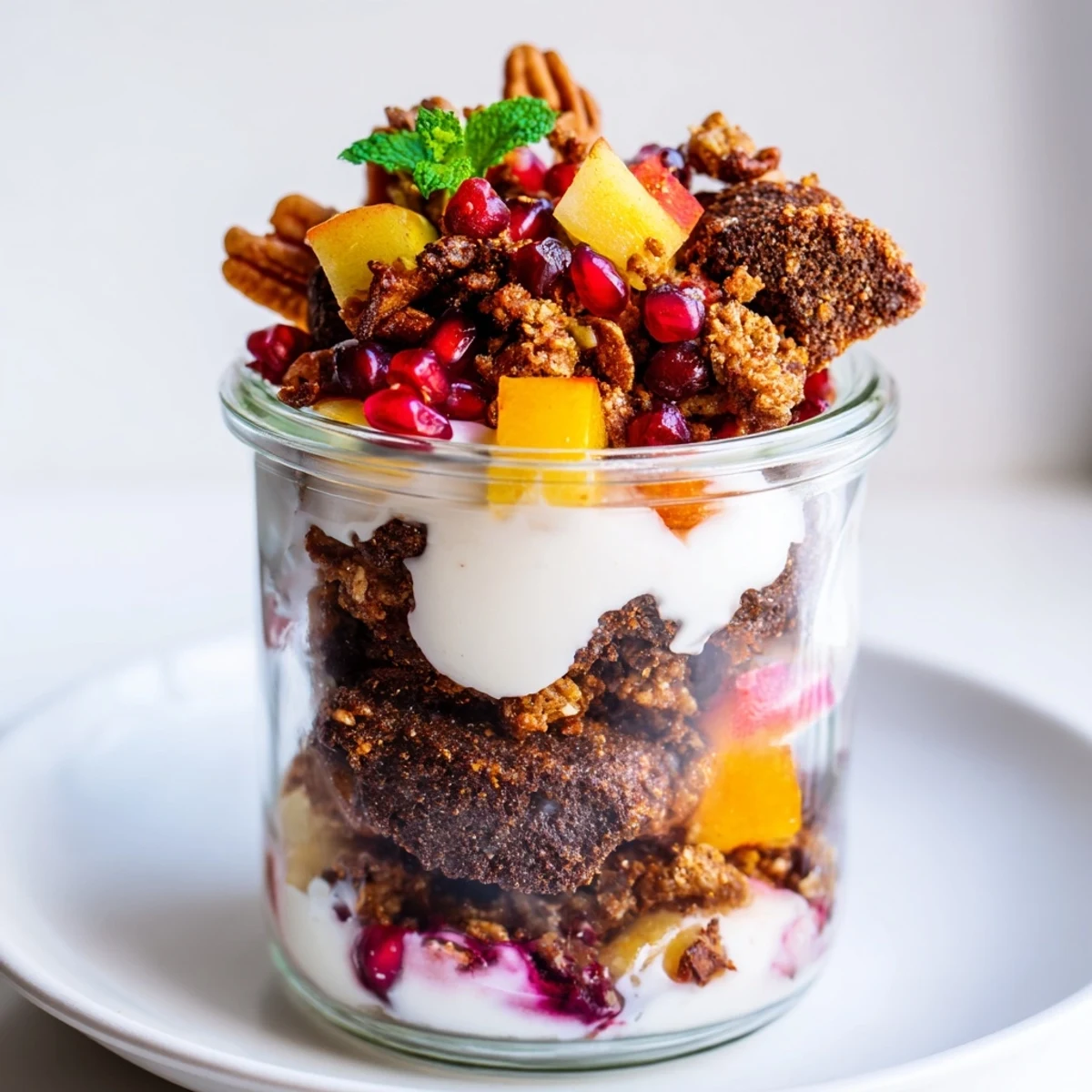 A festive Christmas Pudding Yogurt Parfait Bar, showcasing vibrant fruits and spiced pudding, ideal for brunch.