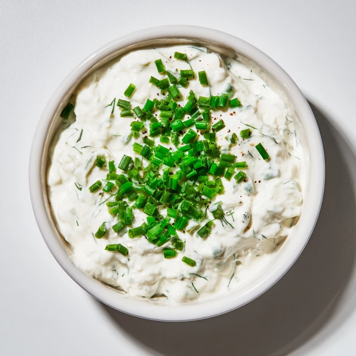 Creamy Veggie Ranch Dip with bright green chives, perfect with crisp, colorful vegetables for snacking.