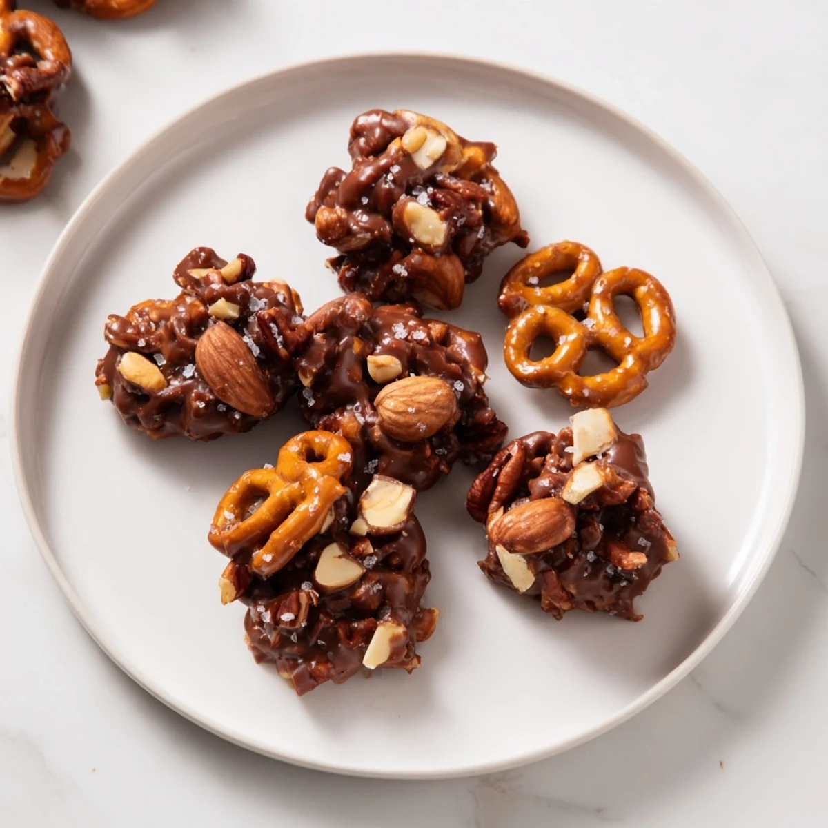 Golden salted caramel pretzels and nuts glistening, ready for a sweet and salty snack.