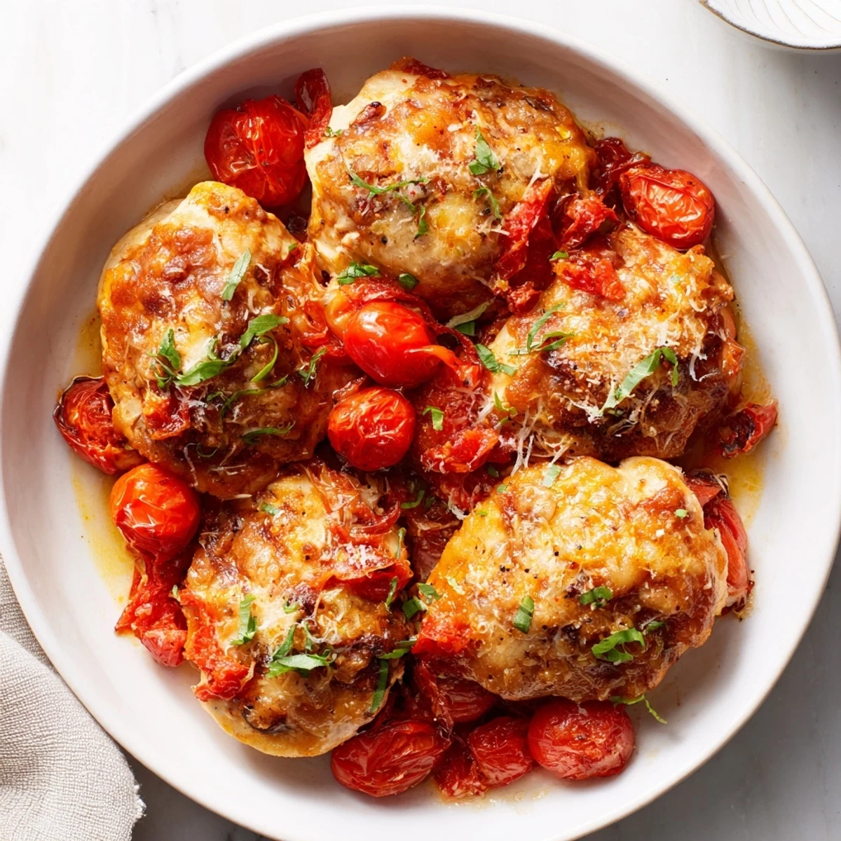 Creamy, aromatic Marry Me Chicken Meatballs, simmered in a sun-dried tomato sauce, ready for serving.