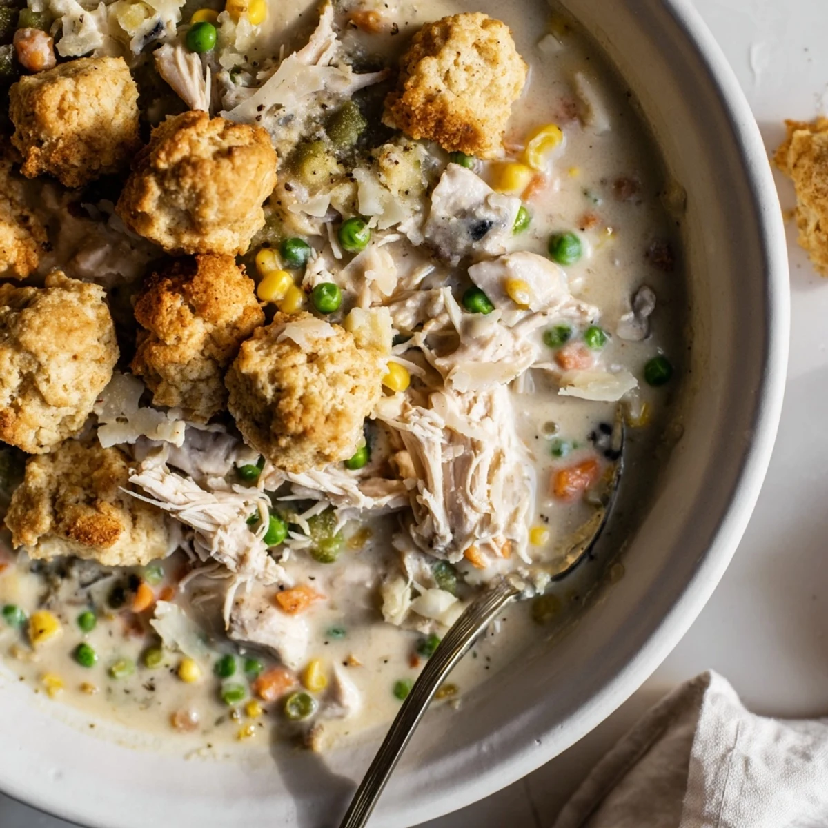 Golden-brown Chicken Cobbler with Red Lobster mix, steaming and bubbly from the oven, ready to serve.
