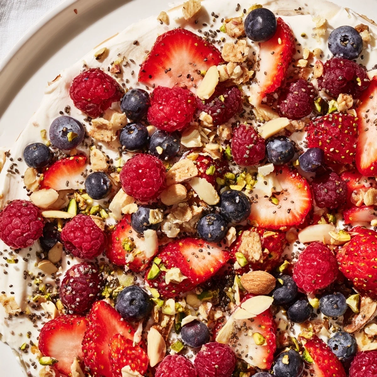 Frozen Fruit Yogurt Bark, a vibrant frozen snack, displays colorful berries atop creamy yogurt.