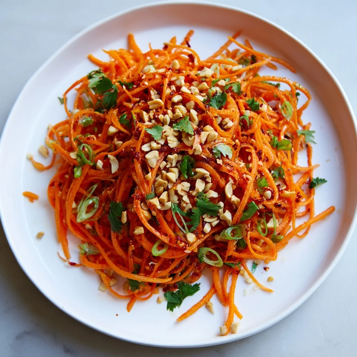 Fresh and crunchy Spicy Carrot Salad, a flavorful, easy-to-make Asian-inspired side dish.