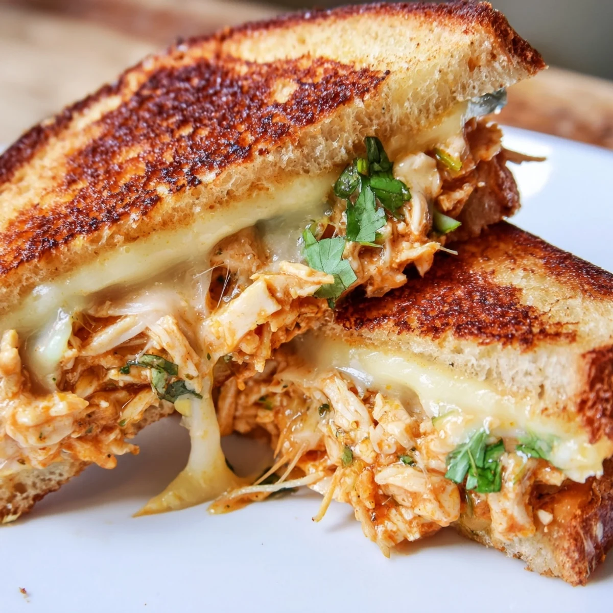Crusty bread sandwiching the flavorful butter chicken, a delicious Savory Butter Chicken Grilled Cheese.