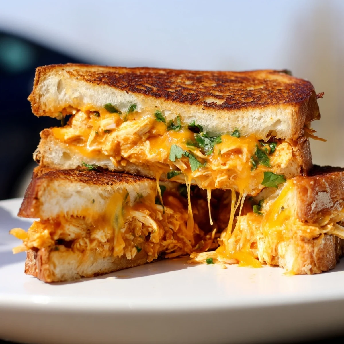 Mouthwatering Savory Butter Chicken Grilled Cheese, perfectly grilled with oozing cheese, ready to eat.