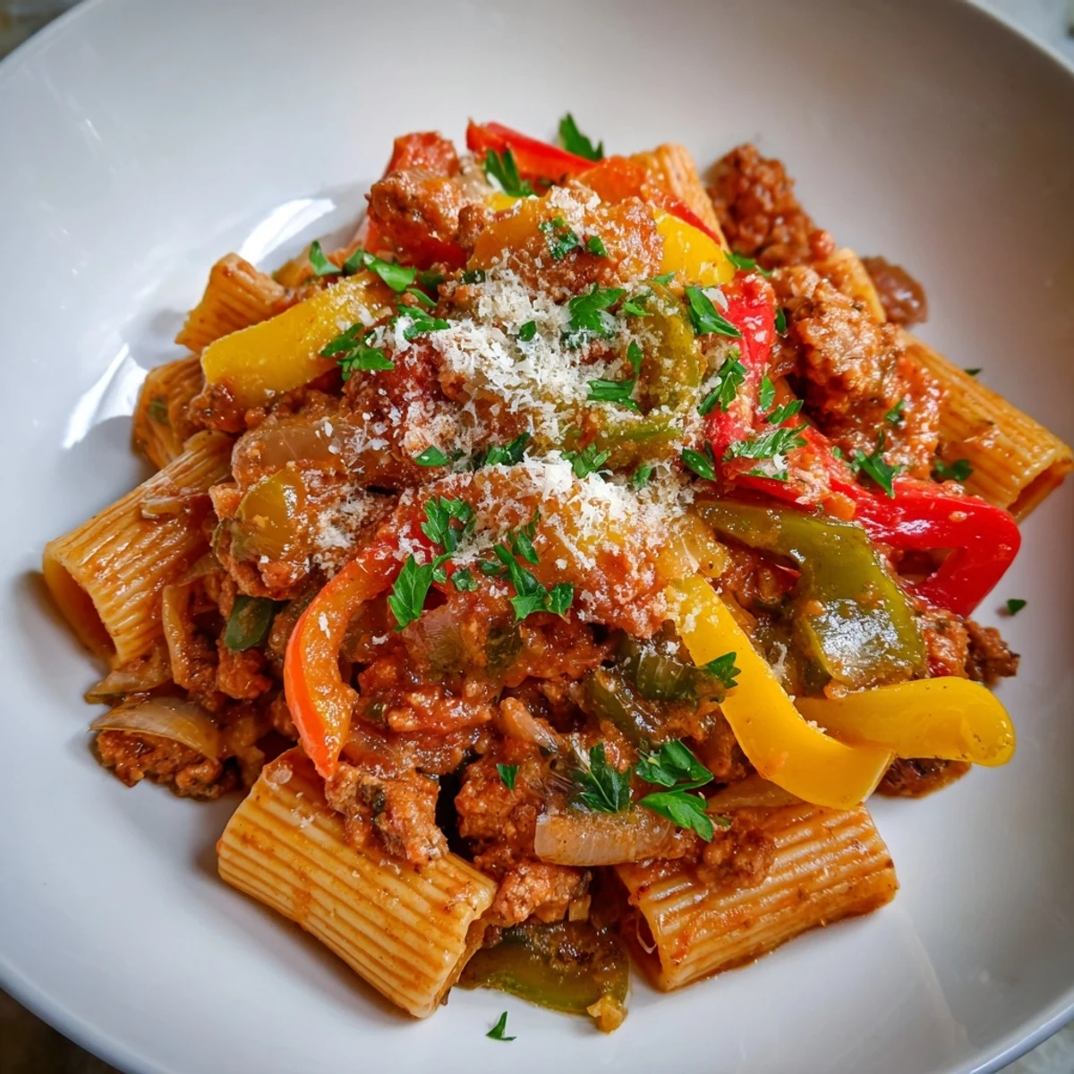 Sausage and Peppers Pasta is a vibrant, flavorful dish with sausage and caramelized bell peppers.