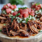 Smoky Juneteenth BBQ Pulled Pork with refreshing watermelon slaw vibrant and colorful.