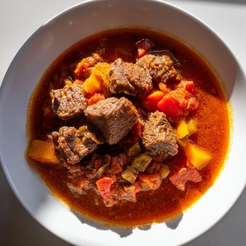 Savor tender Effortless Golden Beef Goulash with crusty bread, the aromas mingling in a hearty, golden stew.