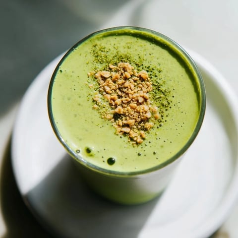 Creamy Matcha Eggnog Collagen Breakfast Smoothie swirled with holiday spices, ready for a delicious morning.