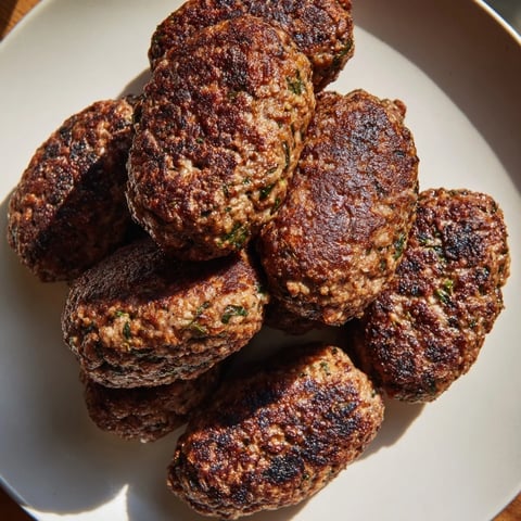 Golden-brown Turkish Köfte meatballs, pan-fried to perfection, are a savory, aromatic main course.