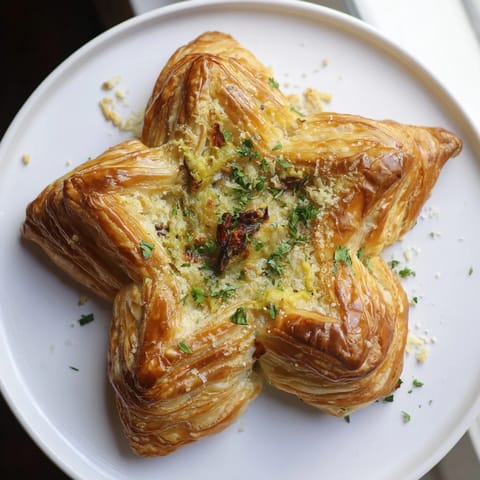 Golden Olive and Sundried Tomato Star Garland, a flaky appetizer bursting with savory Mediterranean flavors.