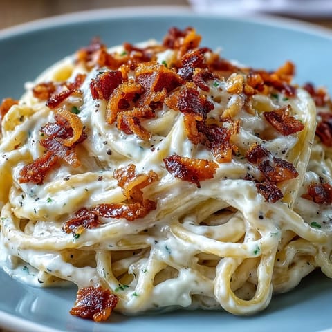 Steaming Celeriac Carbonara is tossed in a creamy egg sauce, served with extra Parmesan.
