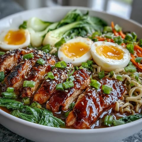Two bowls of Healthy Miso Chicken Noodle Bowls featuring crisp bok choy, mushrooms, and carrots swimming in a rich, golden broth.
