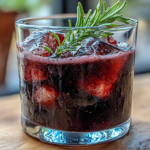 A sophisticated Black Currant Rosemary Cocktail featuring deep purple hues and a bright lemon twist, ready to enjoy on a cozy evening.