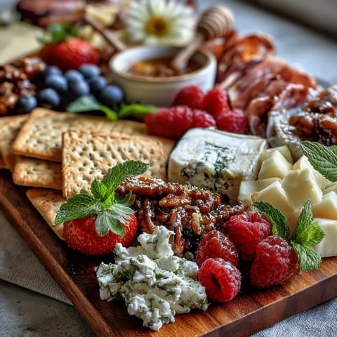 Elegant Spring Charcuterie Board featuring cured meats, cheeses, and vibrant edible flowers for a fresh and festive appetizer.