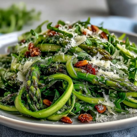 Shaved asparagus with lemon and Parmesan, a light Mediterranean side dish featuring crisp ribbons and bright citrus notes.