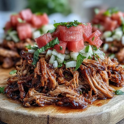 Smoky Juneteenth BBQ Pulled Pork with refreshing watermelon slaw vibrant and colorful.