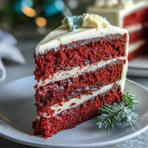 Vibrant Juneteenth Red Velvet Cake, elegantly frosted with creamy swirls.
