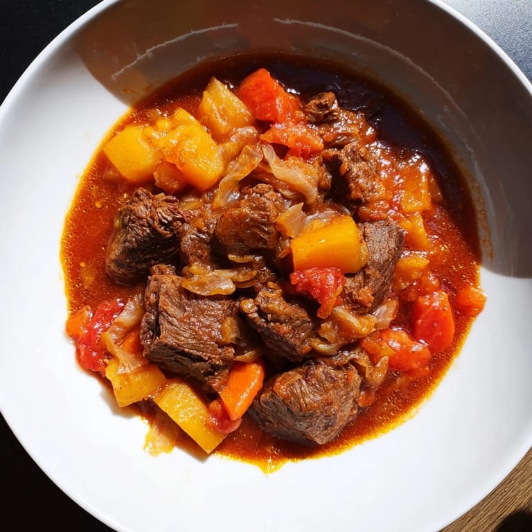 This photo features the Effortless Golden Beef Goulash, hearty and warm, perfect served alongside crusty bread.