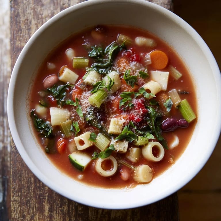 Vibrant Veggie-Packed Minestrone Christmas Pasta Pot with colorful vegetables, pasta, and rich broth.