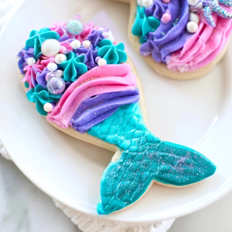 Imagine the ocean! Colorful mermaid tail sweets, frosted with swirled buttercream and edible glitter.
