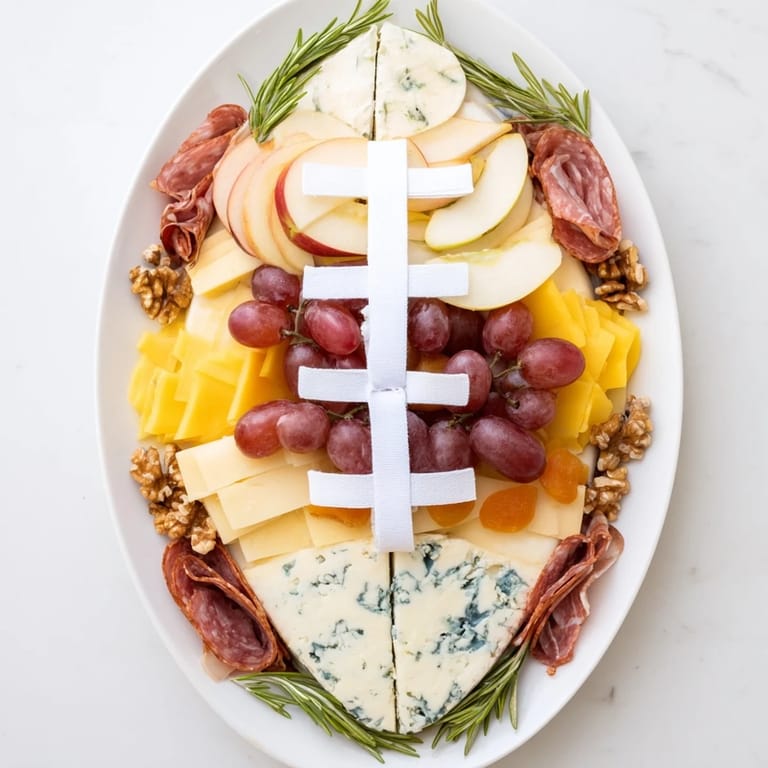 This elegant Rugby ball cheese board offers an array of textures, colors, and flavors, awaiting your enjoyment.