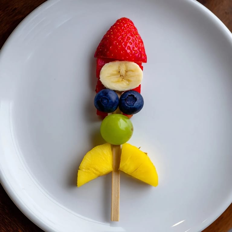 Freshly assembled Rocket Ship Fruit Skewers offer a healthy, visually appealing treat for kids.