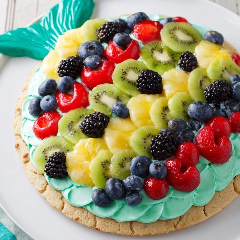Homemade Under the Sea: Mermaid Tail Fruit Pizza creation showcasing a whimsical dessert with fresh berries.