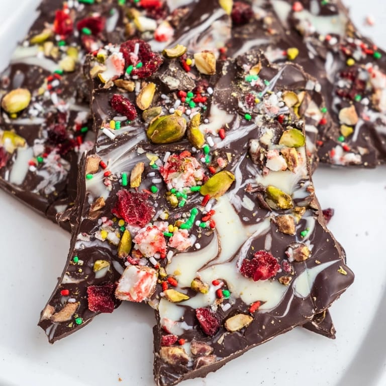 Irregular pieces of tempting Holiday Bark, a sweet treat perfect for your holiday dessert table.