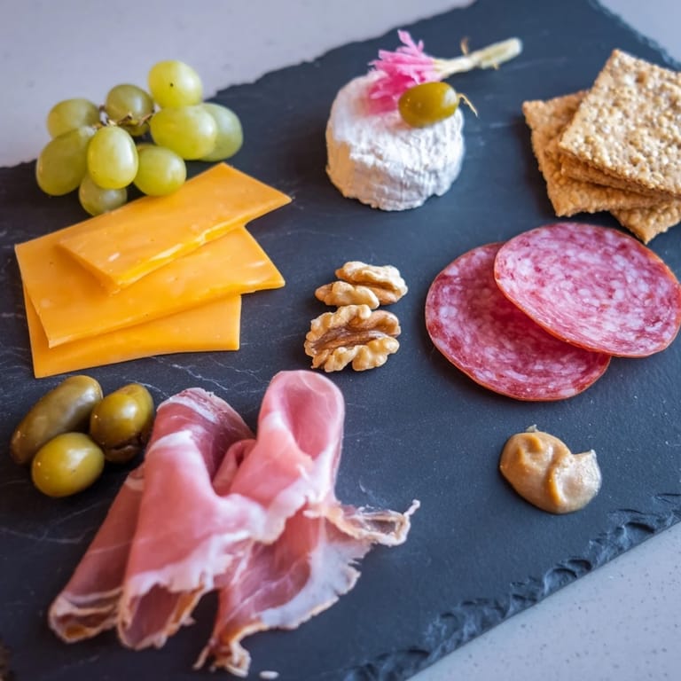 Indulge in a simple yet satisfying Charcuterie Board for One, perfect with salami and crunchy crackers.