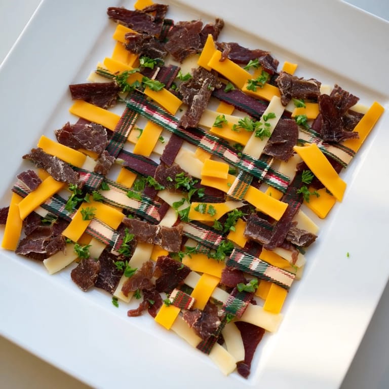 Vibrant The Tartan Plaid, a visually appealing appetizer using jerky and cheese in plaid design.