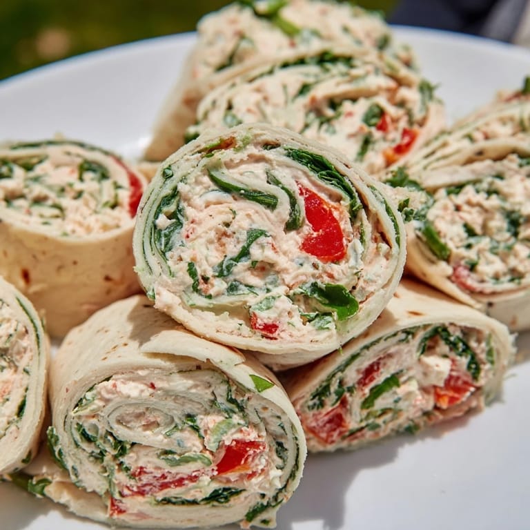 Sliced Christmas Scarf Tortilla Roll-Ups, showcasing cream cheese and veggie filling, festive for any gathering.
