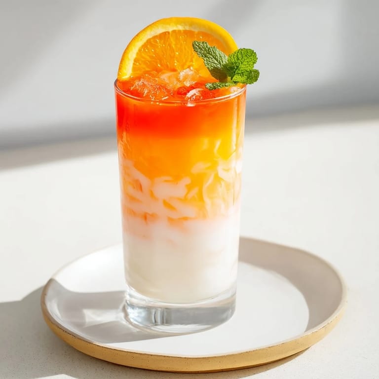 Enjoy a visually stunning Alpine Sunrise, the perfect chilled, layered mocktail for any occasion.