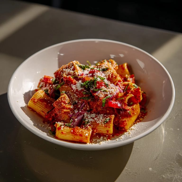Steaming One-Pot Diavola Spicy Pasta with a sprinkle of Parmesan, ready for a satisfying Italian meal.