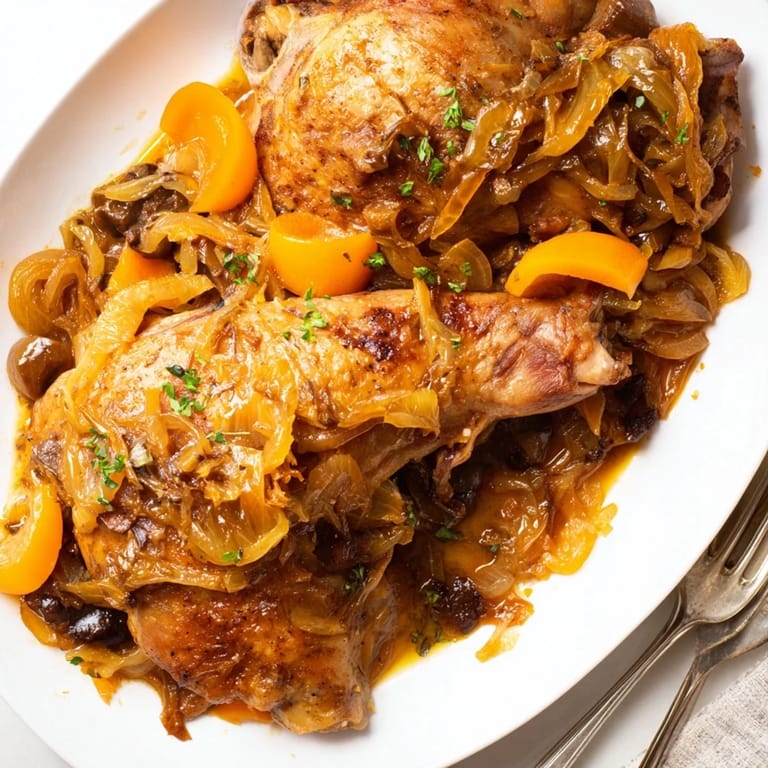 Enjoy a view of the ready Georgia Pot Roast Chicken, a family-friendly meal with slow-cooked tenderness.