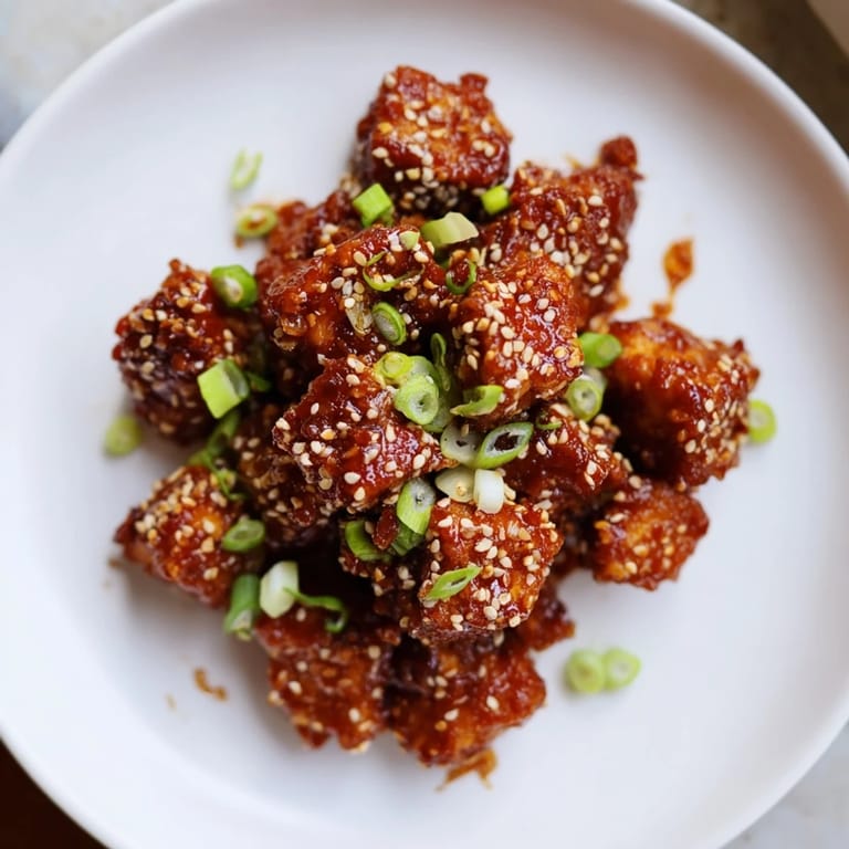 Imagine savory Honey Gochujang Tofu, a vegetarian Korean-inspired dish with a glossy finish.