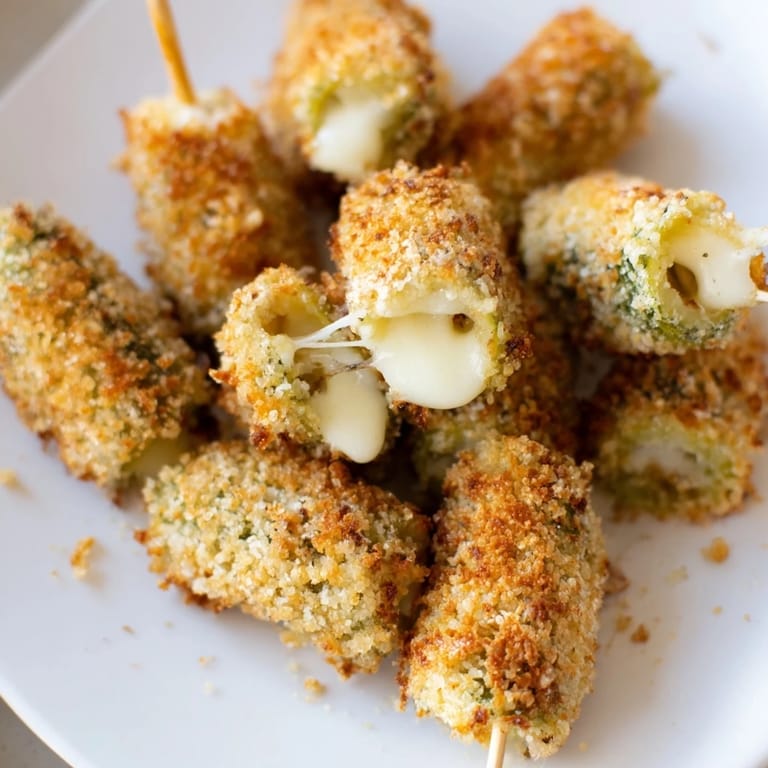 Close-up of freshly fried Crispy Chickle Bites showing melted cheese and crispy breading, perfect party food.