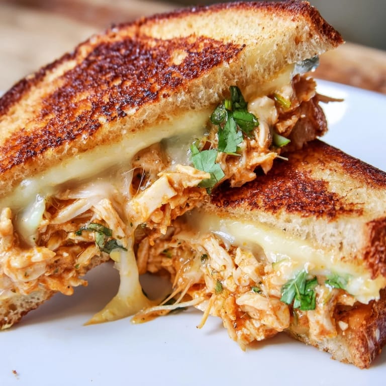 Crusty bread sandwiching the flavorful butter chicken, a delicious Savory Butter Chicken Grilled Cheese.