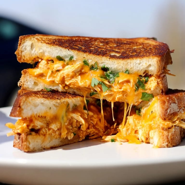 Mouthwatering Savory Butter Chicken Grilled Cheese, perfectly grilled with oozing cheese, ready to eat.