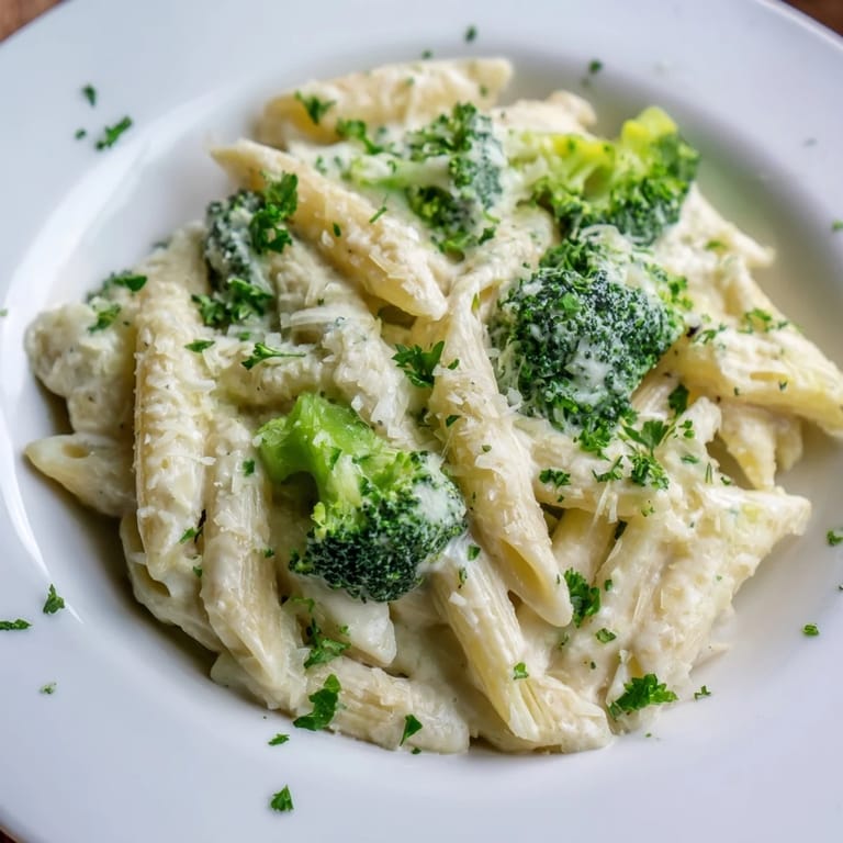 Golden, creamy Cream Cheese Garlic Pasta—smooth sauce coats the penne, ready to eat for dinner.