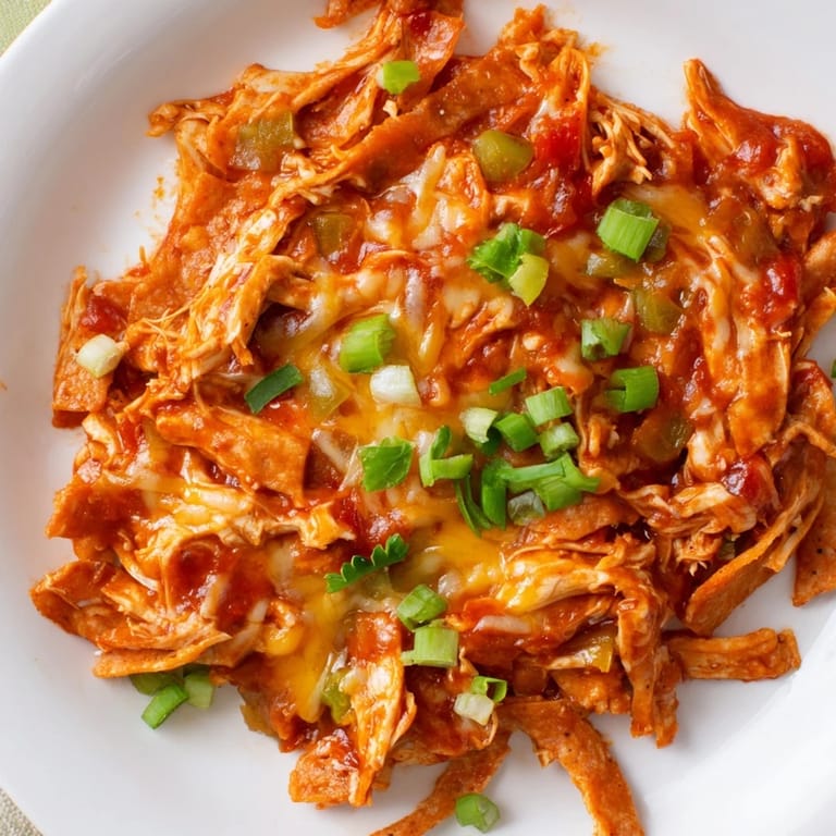 Golden cheese blankets this Chicken Enchilada Skillet, full of flavorful chicken and savory sauce.